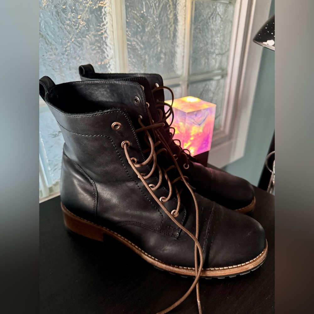 Portland leather goods black Genuine leather lace up boots